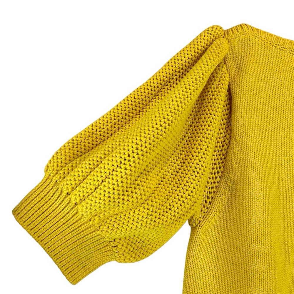 ANN TAYLOR Stitchy Puff Sleeve Knit Sweater Bright Yellow SP or XS - Picture 3 of 7